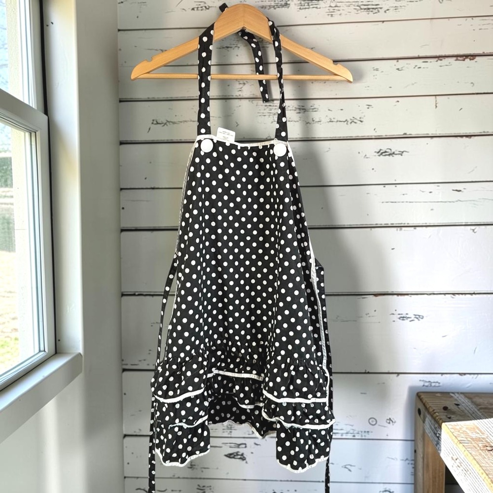 Retro Rockabilly Apron Kay Dee Designs Black White 100% Cotton Polka Dot Ruffle